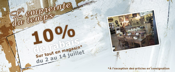 10% de rabais sur tout l'inventaire