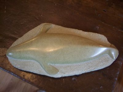 Rare grosse sculpture de baleine Esquimaude sign&eacute;e 1