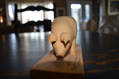 pig carving signed 3