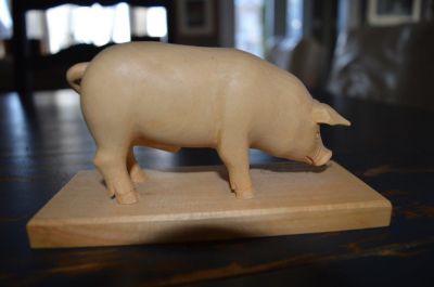 pig carving signed 4