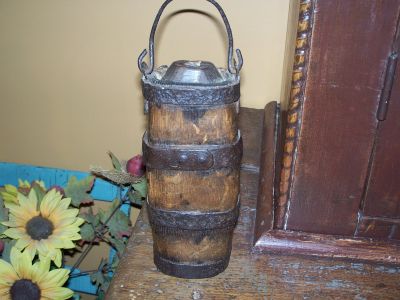 X rare oak wooden bottle for seal or whale fat oil. 1