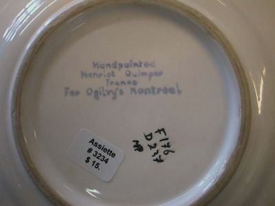 Quimper plate old , made for Ogilvy's 2