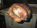 Outstanding burl carved lamp w bears and trout