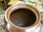 Nice old pottery jat with brown glaze and stars motives around - Antiques