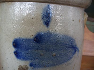 Small 2 gallons blue decoreted stoneware jar 9